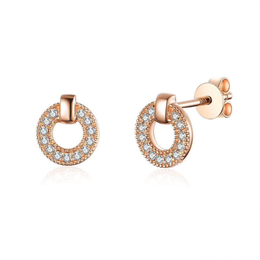 Real Diamond Round Dainty Stud Earrings Rose Gold